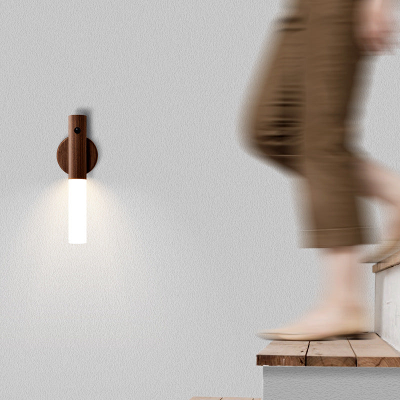 360° Rotatable Wooden LED Wall Lamp | Detachable Magnetic Mount & Touch Dimmer Switch | Rechargeable Battery Powered Light