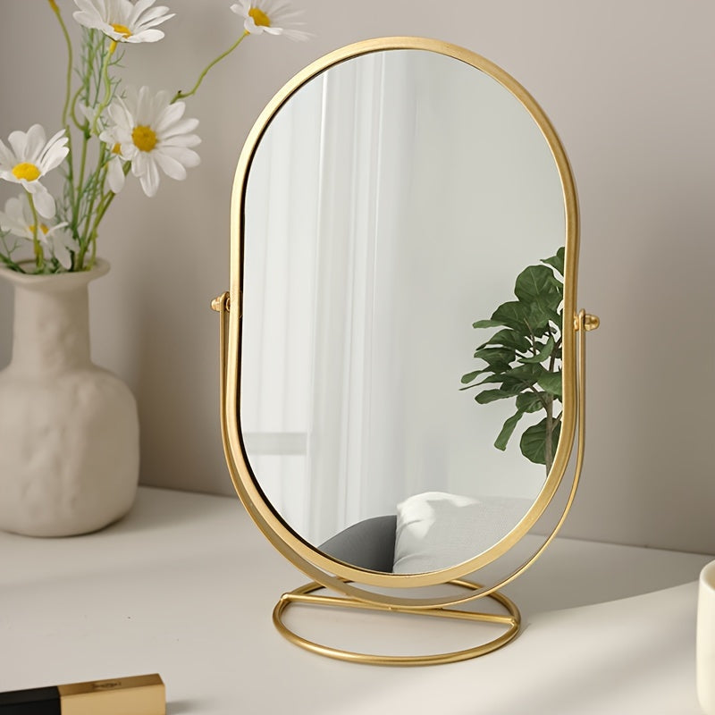 360° Rotating Makeup Mirror, Iron Frame | Tabletop Mount, No Batteries Needed | Clear View From Every Angle, Glass Surface