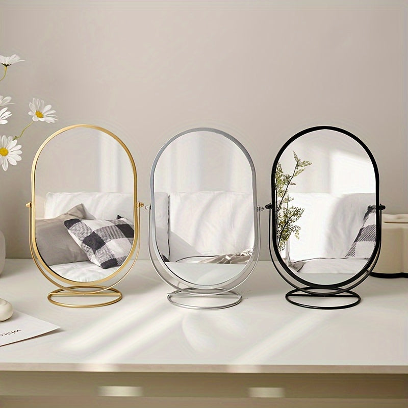360° Rotating Makeup Mirror, Iron Frame | Tabletop Mount, No Batteries Needed | Clear View From Every Angle, Glass Surface