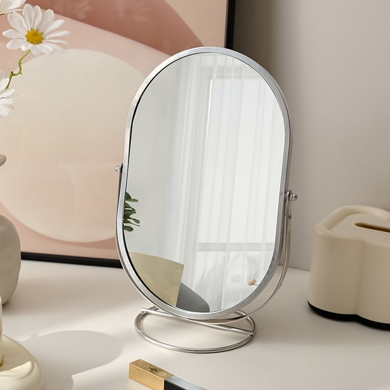 360° Rotating Makeup Mirror, Iron Frame | Tabletop Mount, No Batteries Needed | Clear View From Every Angle, Glass Surface