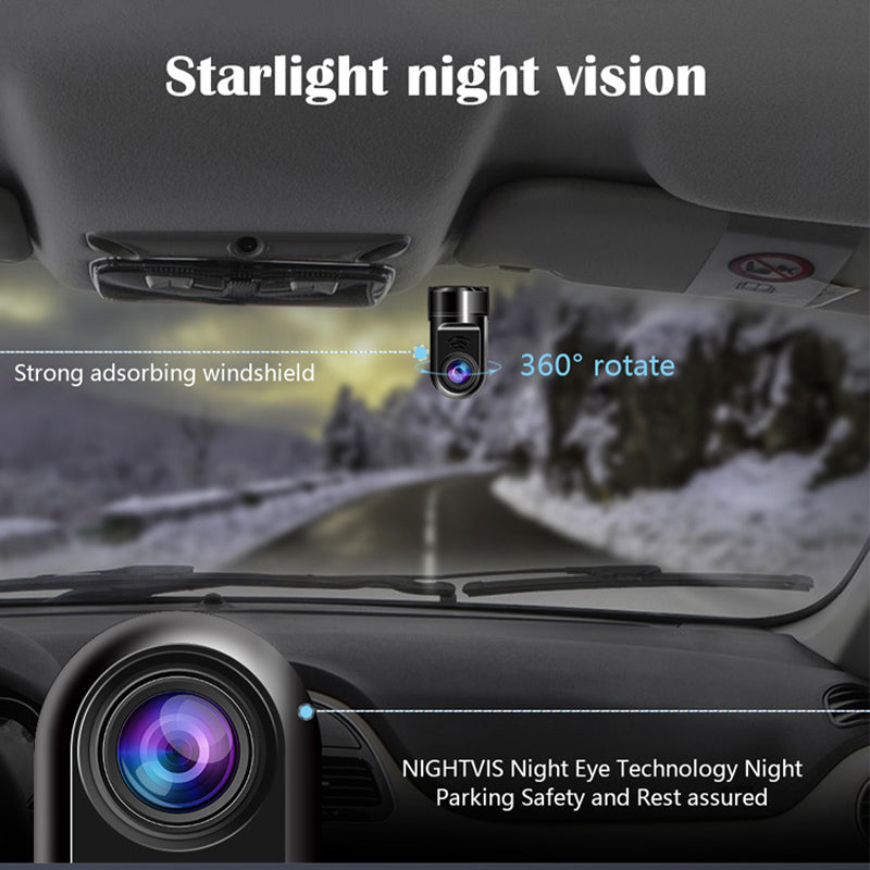 360° Rotating Mini Dashcam 1080P HD | ADAS Collision Detection & Night Vision | Loop Recording Car Camera with Time-Lapse