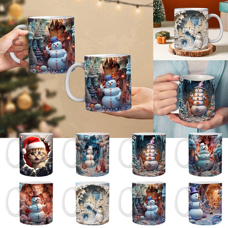 3D Christmas Hot Cocoa Mug Ceramic | Inflated Novelty Design with C-Handle | Dishwasher & Microwave Safe Festive Gift