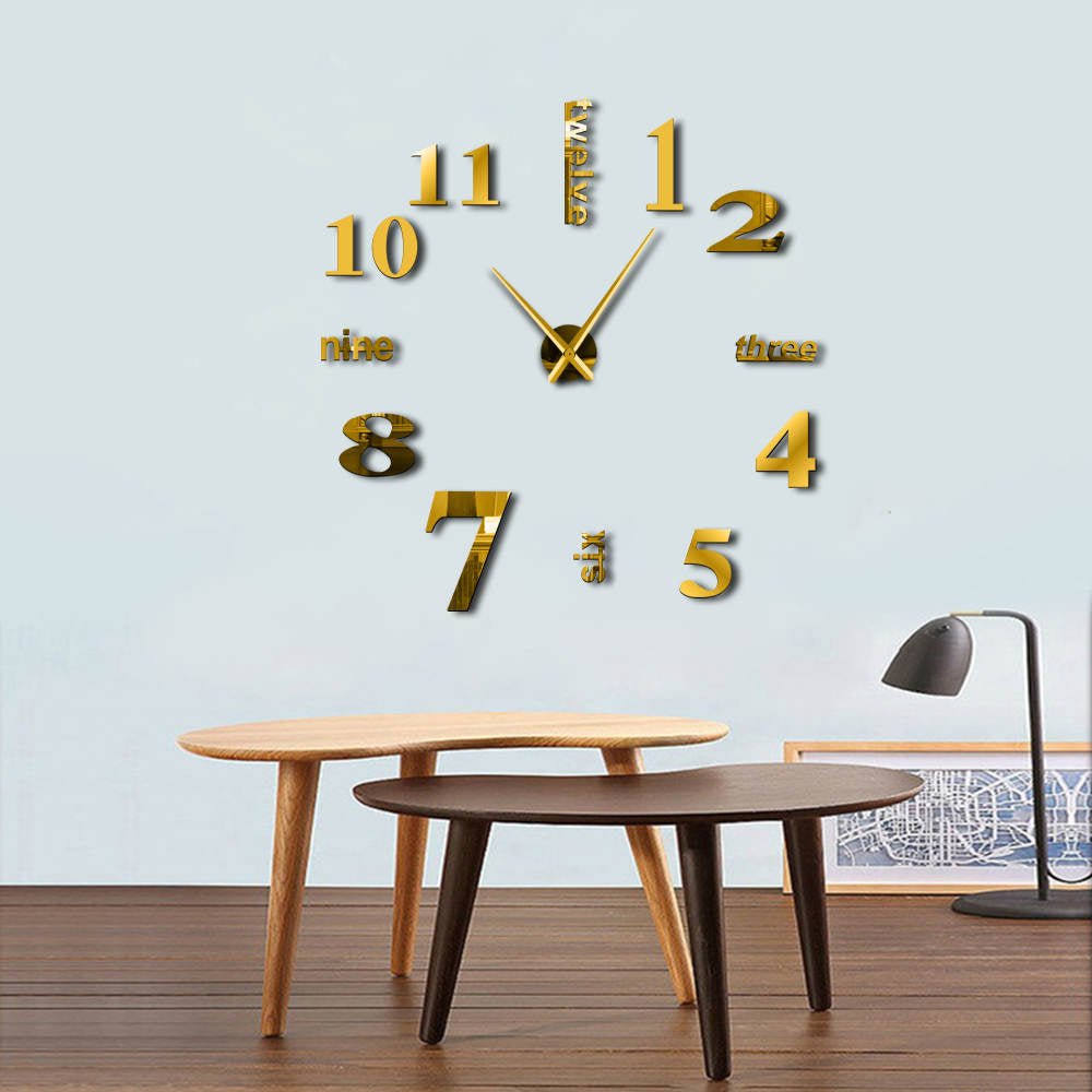 3D DIY Wall Clock Large 37in/47in | Black Silver Gold Options | Silent Quartz Movement, Easy Assembly for Home Decor
