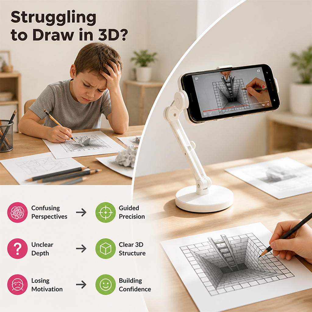 3D Drawing Activity Book Set | 4 Themed Volumes, 64 Templates, 16K Paper | Builds Spatial Skills & Creativity for Kids