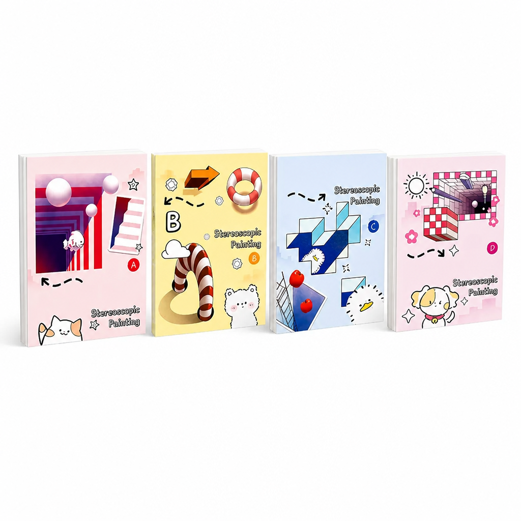 3D Drawing Activity Book Set | 4 Themed Volumes, 64 Templates, 16K Paper | Builds Spatial Skills & Creativity for Kids