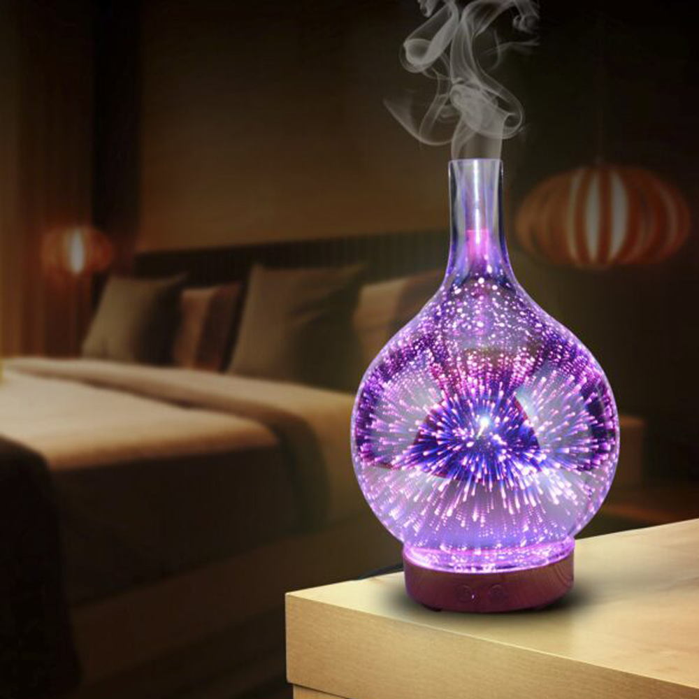 3D Glass Aromatherapy Ultrasonic Diffuser | 7 LED Meteor Light Effect | 100ml Mist Capacity for Relaxing Sleep