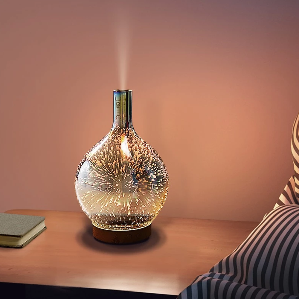 3D Glass Aromatherapy Ultrasonic Diffuser | 7 LED Meteor Light Effect | 100ml Mist Capacity for Relaxing Sleep