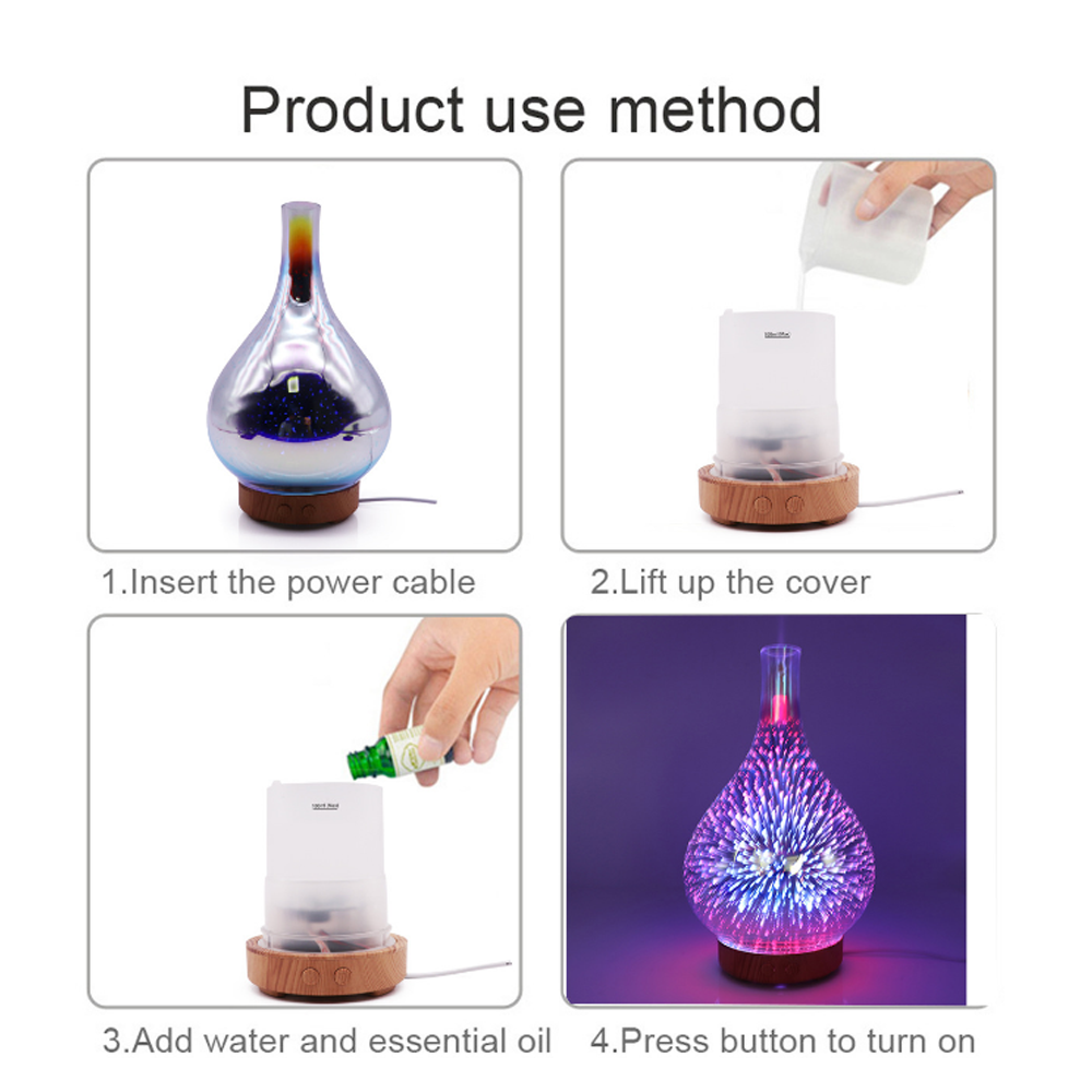 3D Glass Aromatherapy Ultrasonic Diffuser | 7 LED Meteor Light Effect | 100ml Mist Capacity for Relaxing Sleep