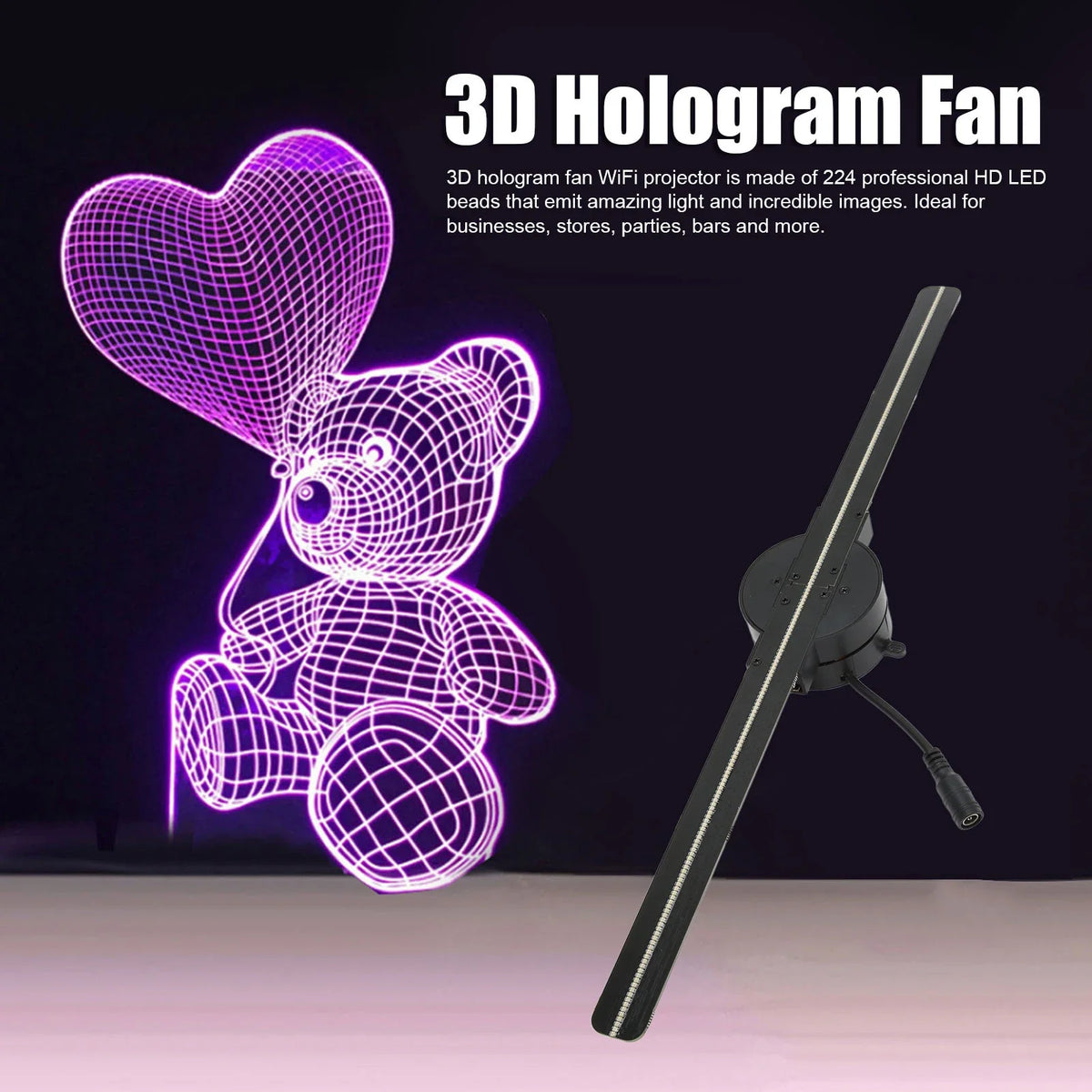 3D Hologram Projector Fan | LED Holographic Display with USB Content Upload | Customisable Visuals for Shops, Events & Displays