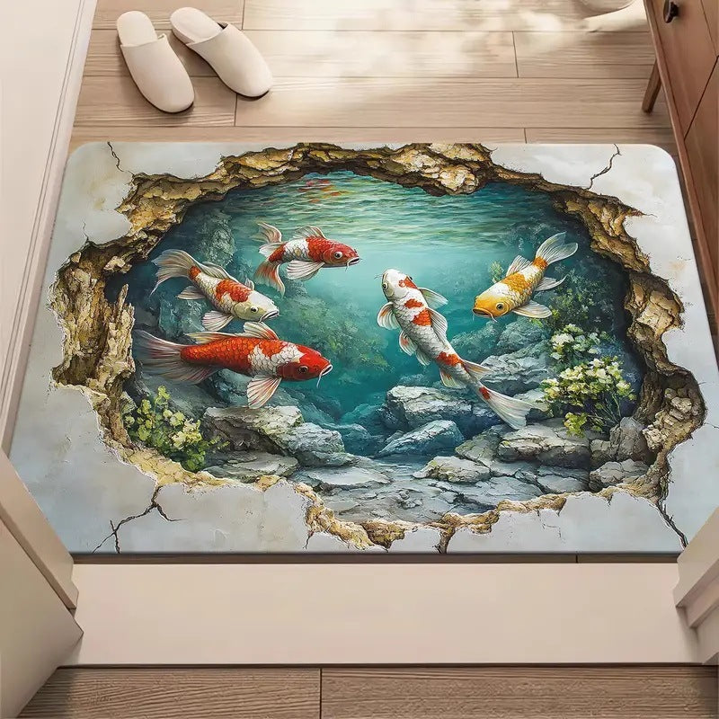 3D Illusion Area Mat | Realistic Ocean Depth Print with Non-Slip Backing | Washable Floor Rug for Living Rooms and Entryways