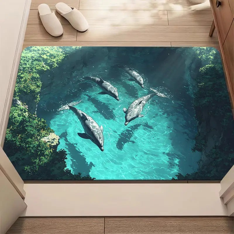 3D Illusion Area Mat | Realistic Ocean Depth Print with Non-Slip Backing | Washable Floor Rug for Living Rooms and Entryways