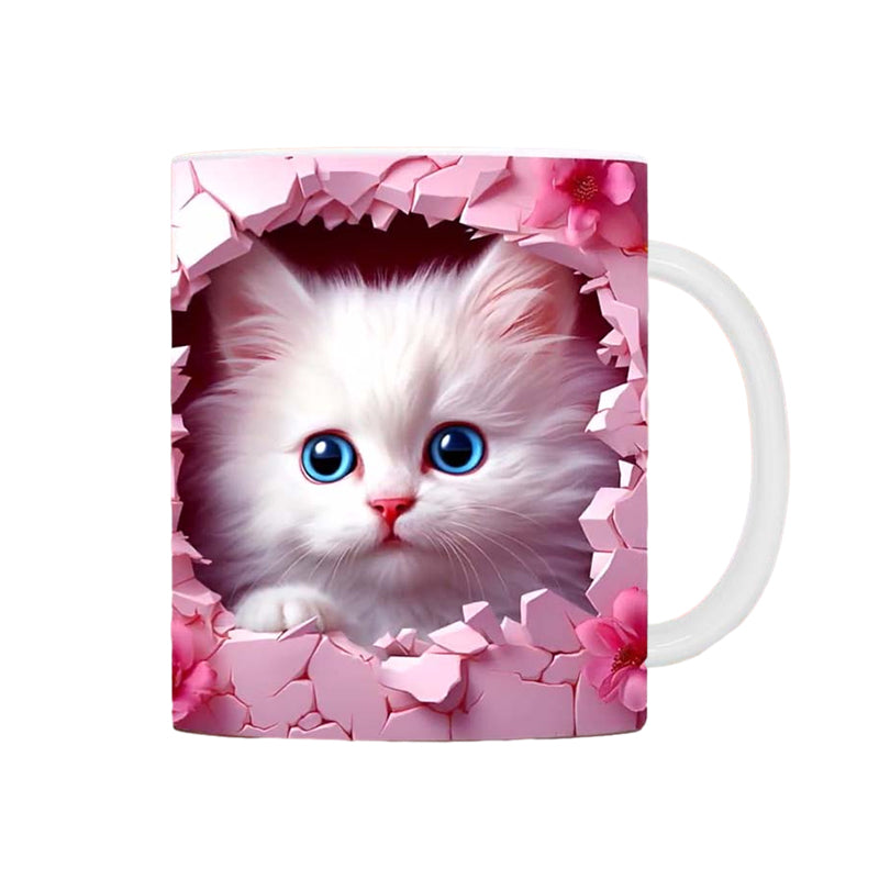 3D Kitten Mug Ceramic | Cat Peeking Through Hole In A Wall Design | 350ml Novelty Coffee Cup Gift for Cat Lovers