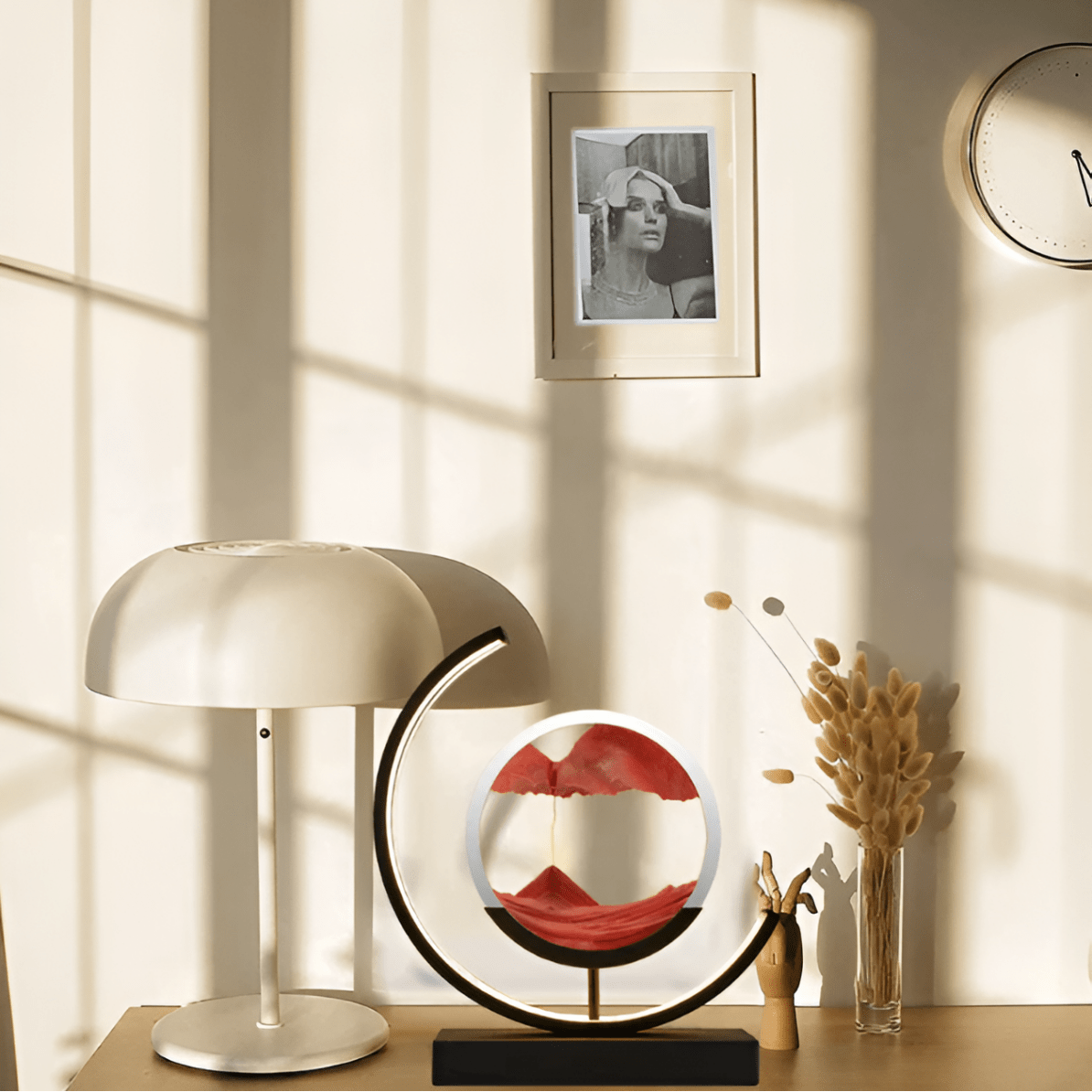 3D Moving Sand Art Lamp | Rotating Sandscape with LED Crescent Light
