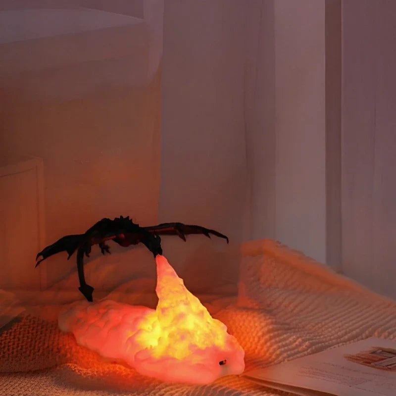 3D Printed Dragon Night Light | Flickering Flame Glow | Rechargeable Cordless USB LED, Up to 10 Hours