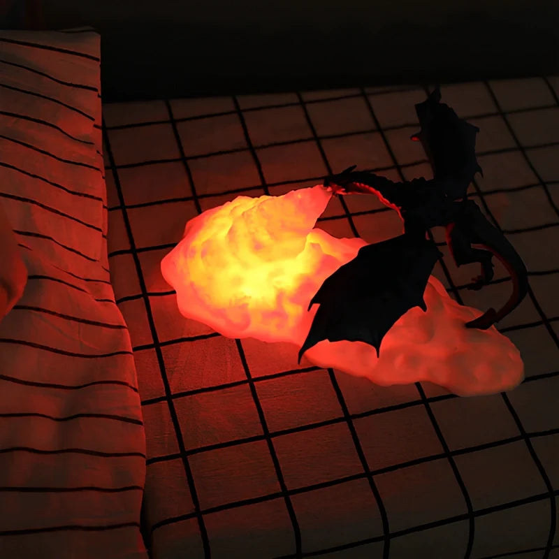 3D Printed Dragon Night Light | Flickering Flame Glow | Rechargeable Cordless USB LED, Up to 10 Hours