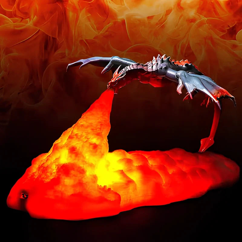 3D Printed Dragon Night Light | Flickering Flame Glow | Rechargeable Cordless USB LED, Up to 10 Hours