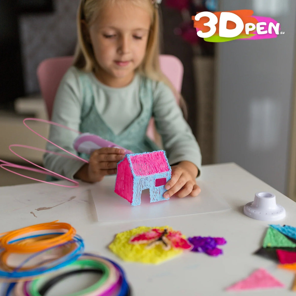 3D Printing Pen Kit | 10 Biodegradable PLA Filaments, Anti-Clog Flow | Travel Case, Power Adapter & Stencil Guides Included