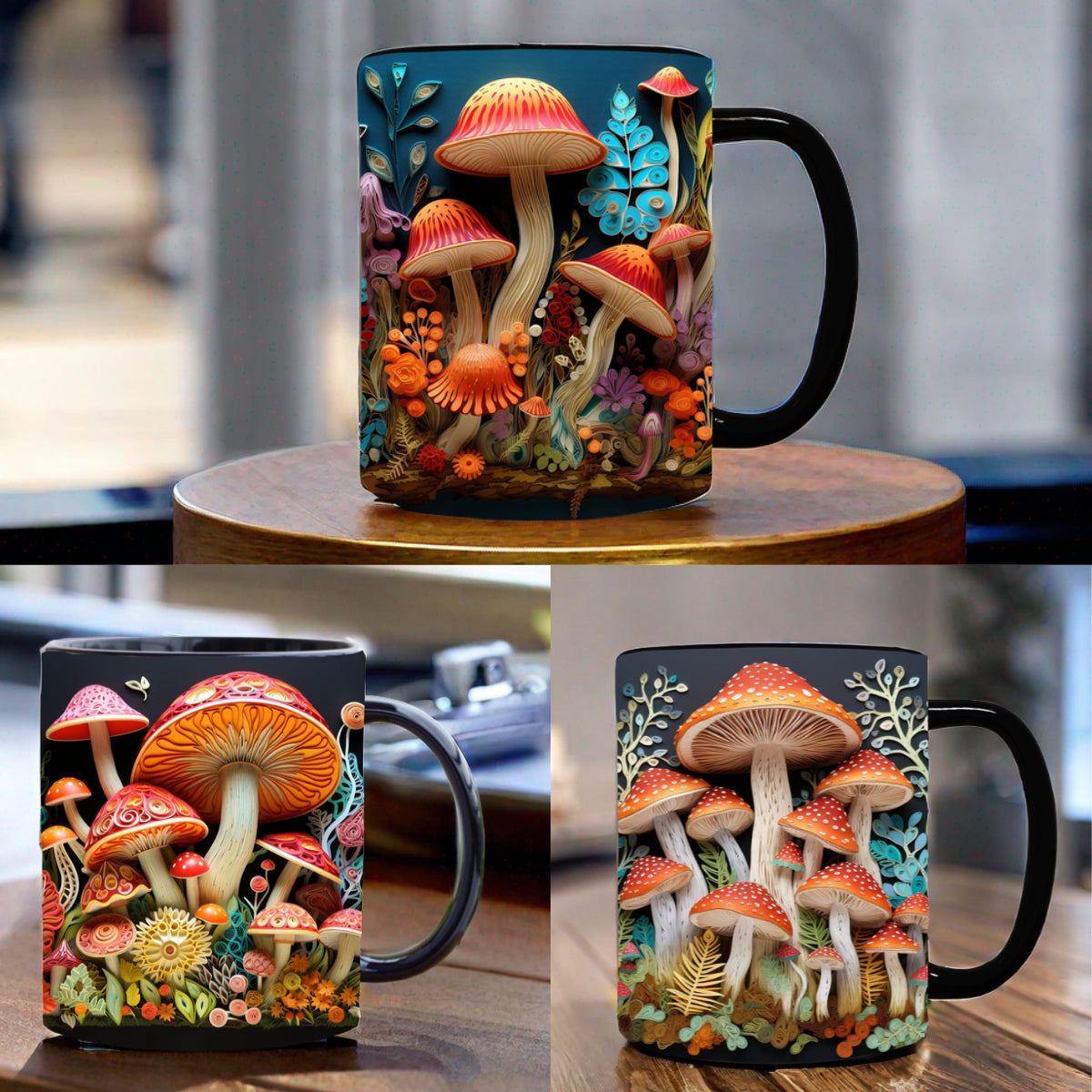 3D Sculpted Mushroom Mug Ceramic | Realistic Textured Design, Raised Relief Detail | Dishwasher and Microwave Safe for Daily Use