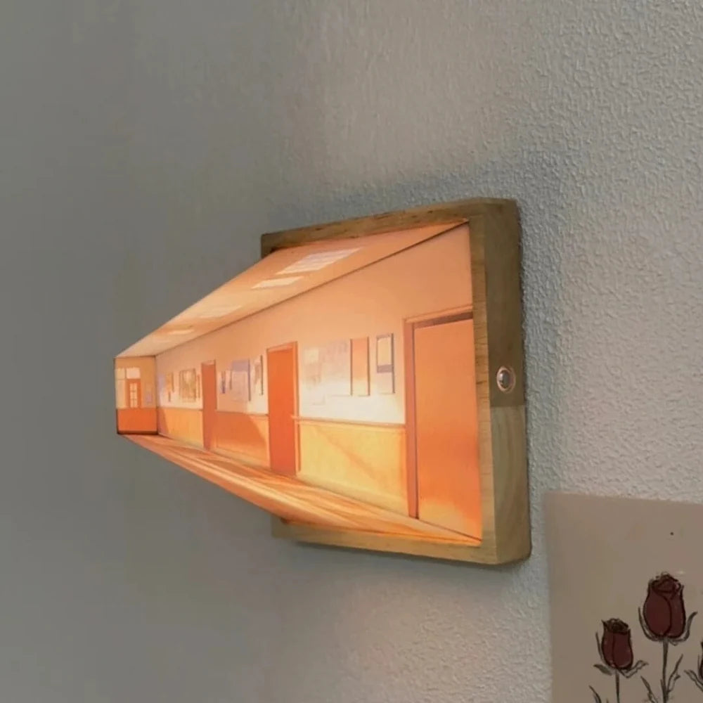 3D Wall Light Panel Wood & PVC 13.8 x 12 cm | 3 Colour Modes, Touch Control | Rechargeable, Cordless, Velcro Mount