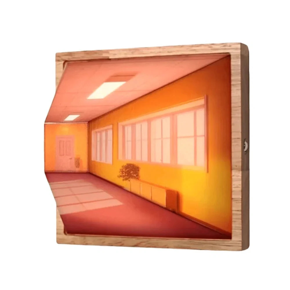 3D Wall Light Panel Wood & PVC 13.8 x 12 cm | 3 Colour Modes, Touch Control | Rechargeable, Cordless, Velcro Mount