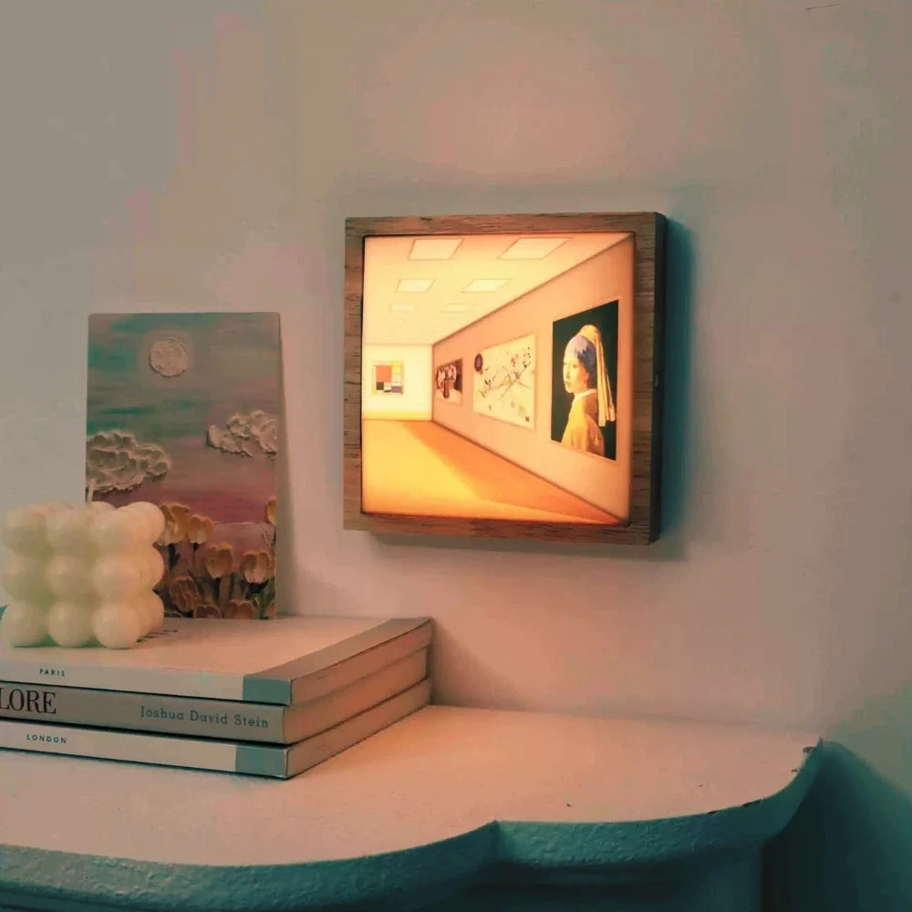3D Wall Light Panel Wood & PVC 13.8 x 12 cm | 3 Colour Modes, Touch Control | Rechargeable, Cordless, Velcro Mount