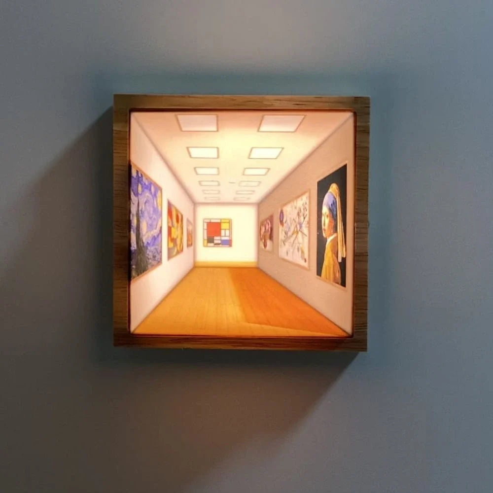 3D Wall Light Panel Wood & PVC 13.8 x 12 cm | 3 Colour Modes, Touch Control | Rechargeable, Cordless, Velcro Mount