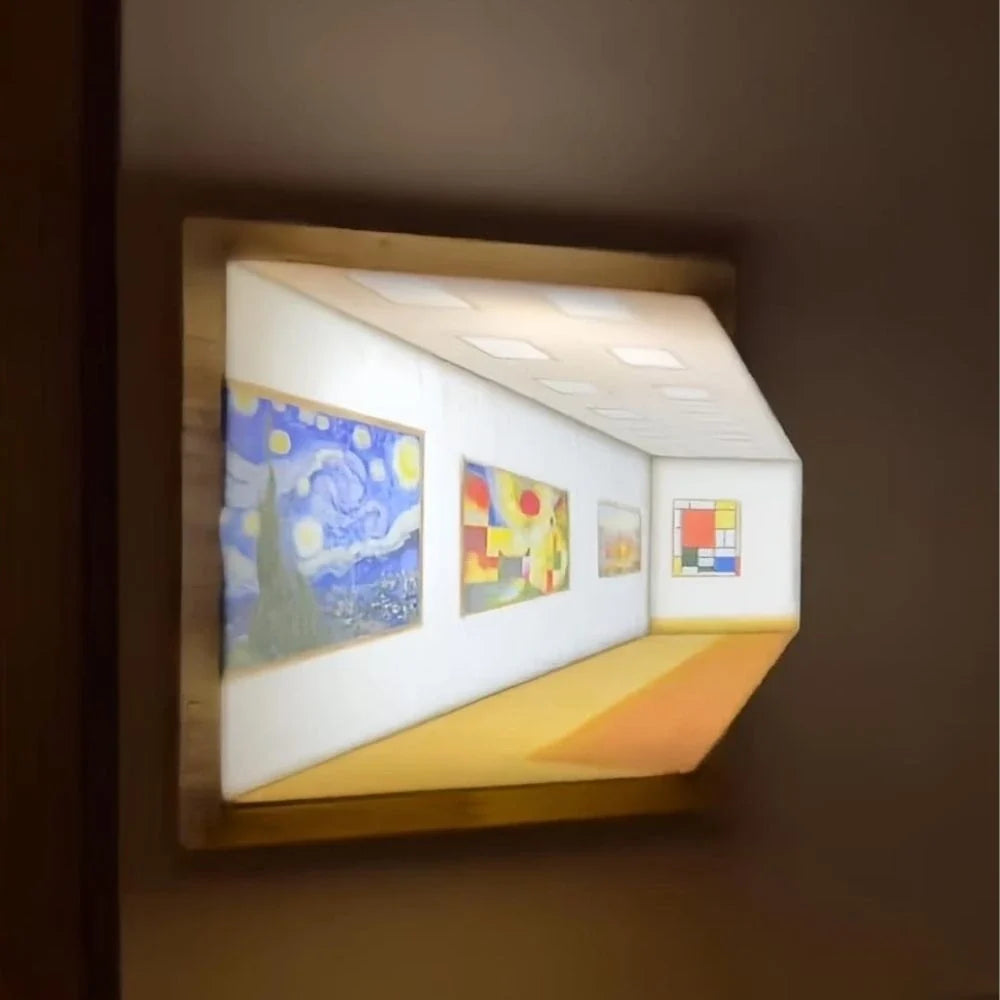 3D Wall Light Panel Wood & PVC 13.8 x 12 cm | 3 Colour Modes, Touch Control | Rechargeable, Cordless, Velcro Mount