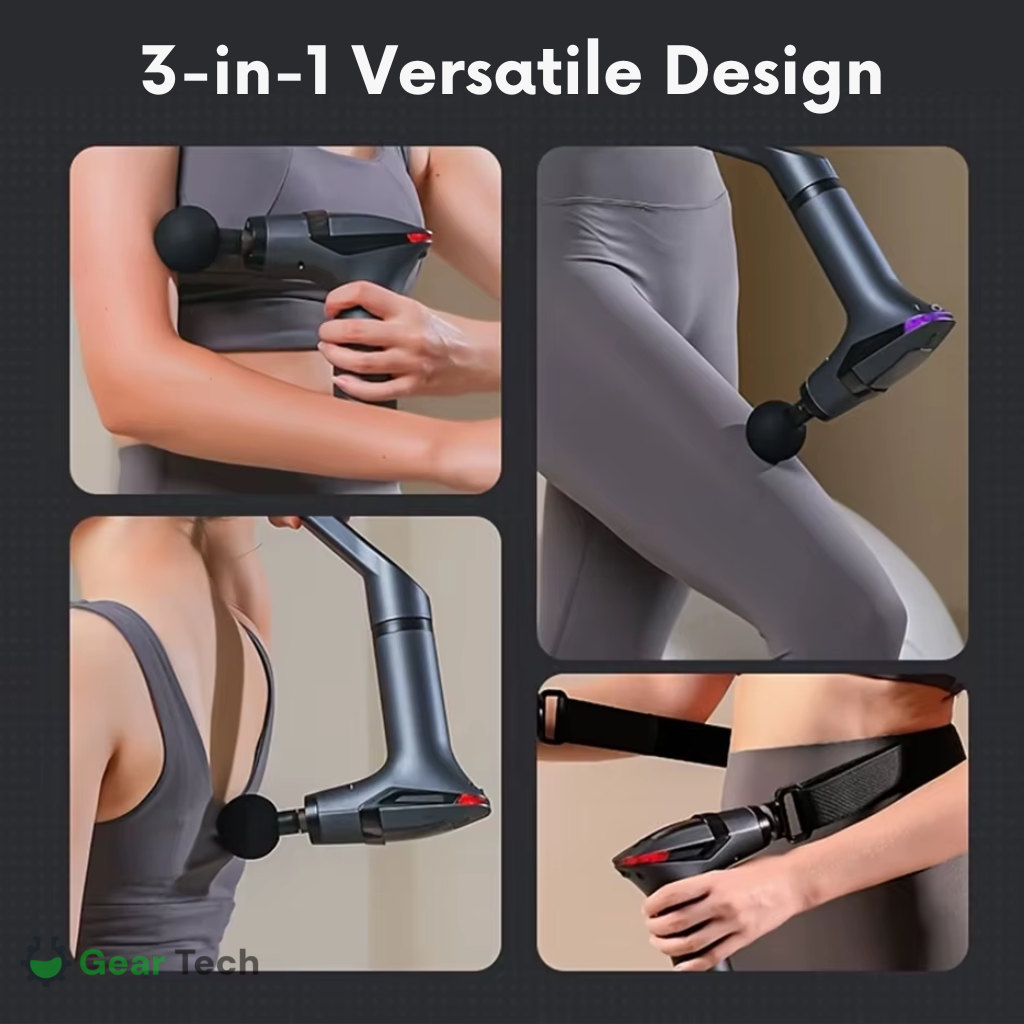 Handheld Massage Gun with Detachable Extension Handle | 8kg Thrust, 12 Speed Percussion | Vibration Belt & 4 Heads Included 4