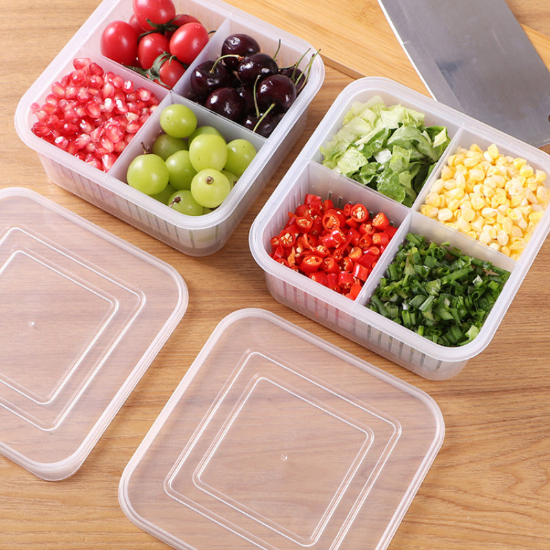 4 in 1 Food Storage Box PP Plastic | 4 Separate Compartments with Filter Layer | Microwave, Dishwasher and Freezer Safe