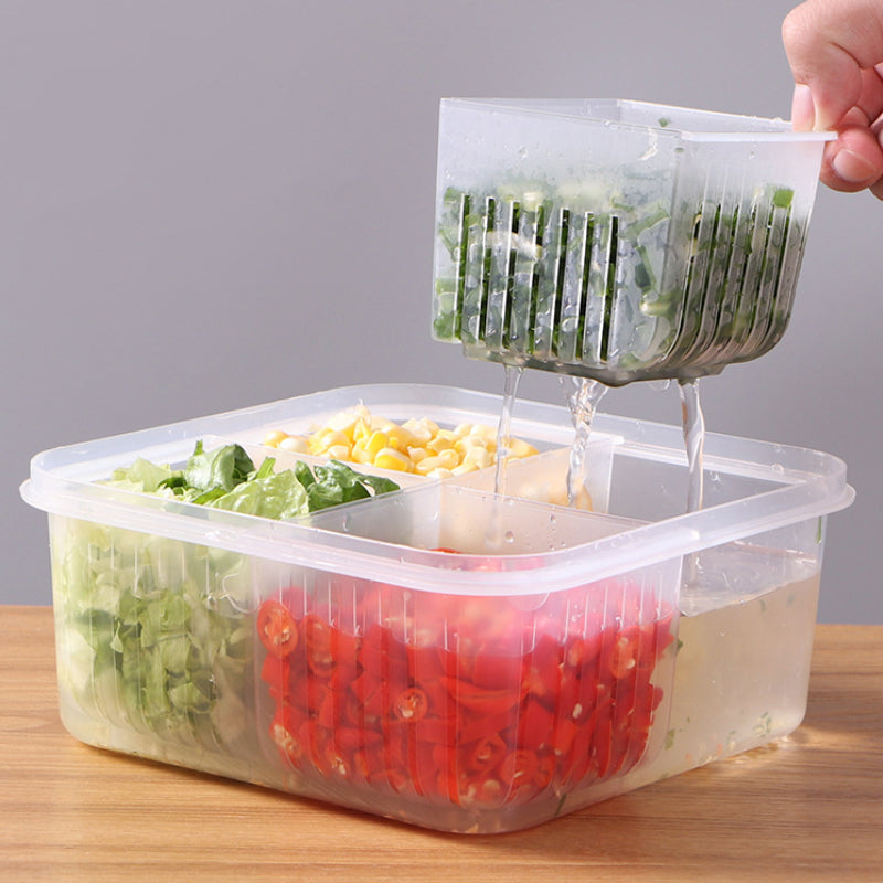 4 in 1 Food Storage Box PP Plastic | 4 Separate Compartments with Filter Layer | Microwave, Dishwasher and Freezer Safe
