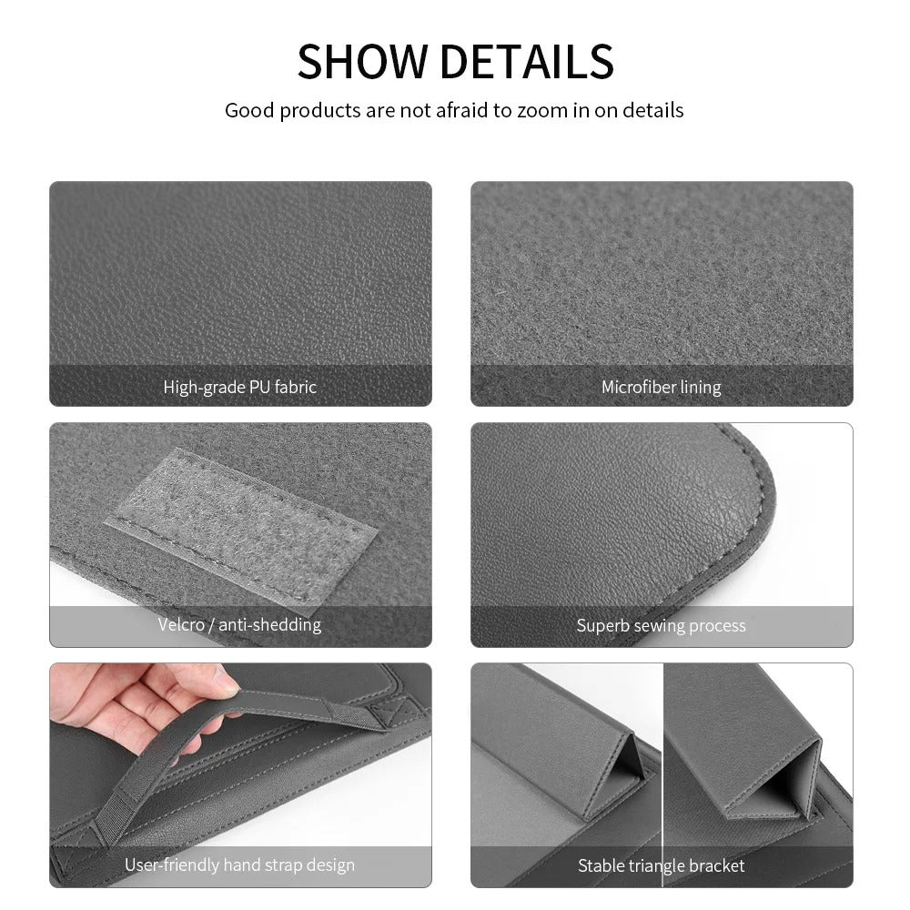 4-in-1 Laptop Sleeve PU Leather | Built-In Stand, Mouse Pad & Storage Bag | Waterproof, Scratch-Resistant Protective Case