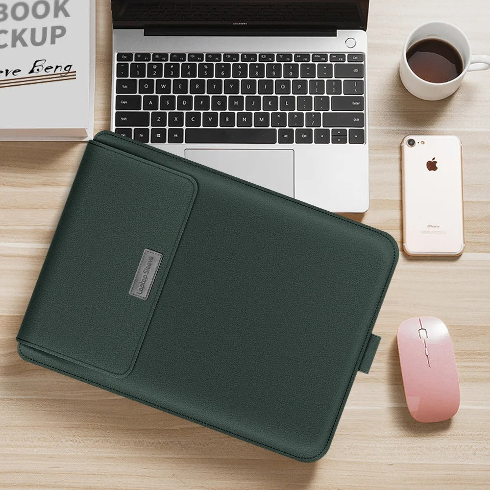 4-in-1 Laptop Sleeve PU Leather | Built-In Stand, Mouse Pad & Storage Bag | Waterproof, Scratch-Resistant Protective Case