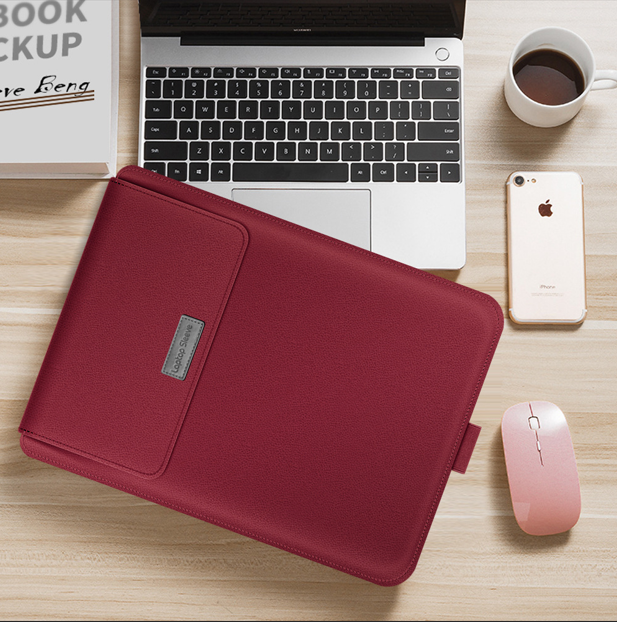 4-in-1 Laptop Sleeve PU Leather | Built-In Stand, Mouse Pad & Storage Bag | Waterproof, Scratch-Resistant Protective Case
