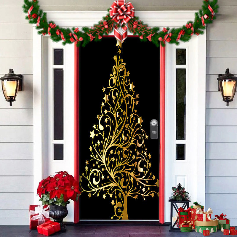 Christmas Door Cover Washable Reusable Lightweight Fabric with Quick Install 12