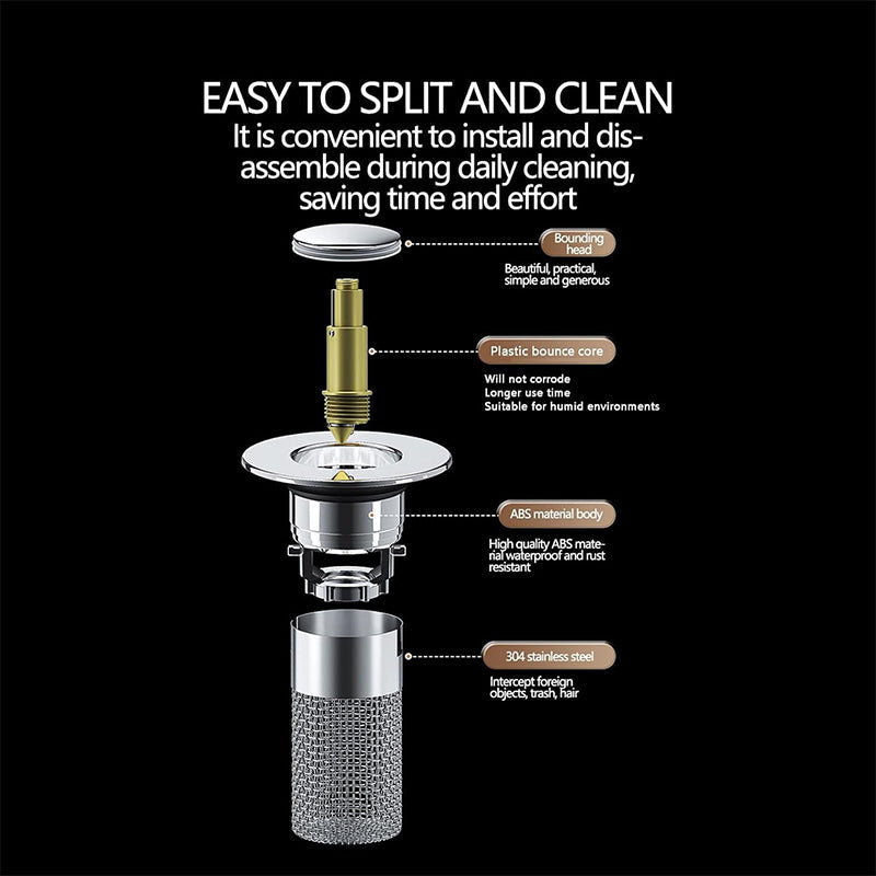 Pop-Up Sink Drain Strainer Brass Core | Removable Stainless Steel Filter Basket | Prevents Hair Clogs in Sinks & Tubs 2