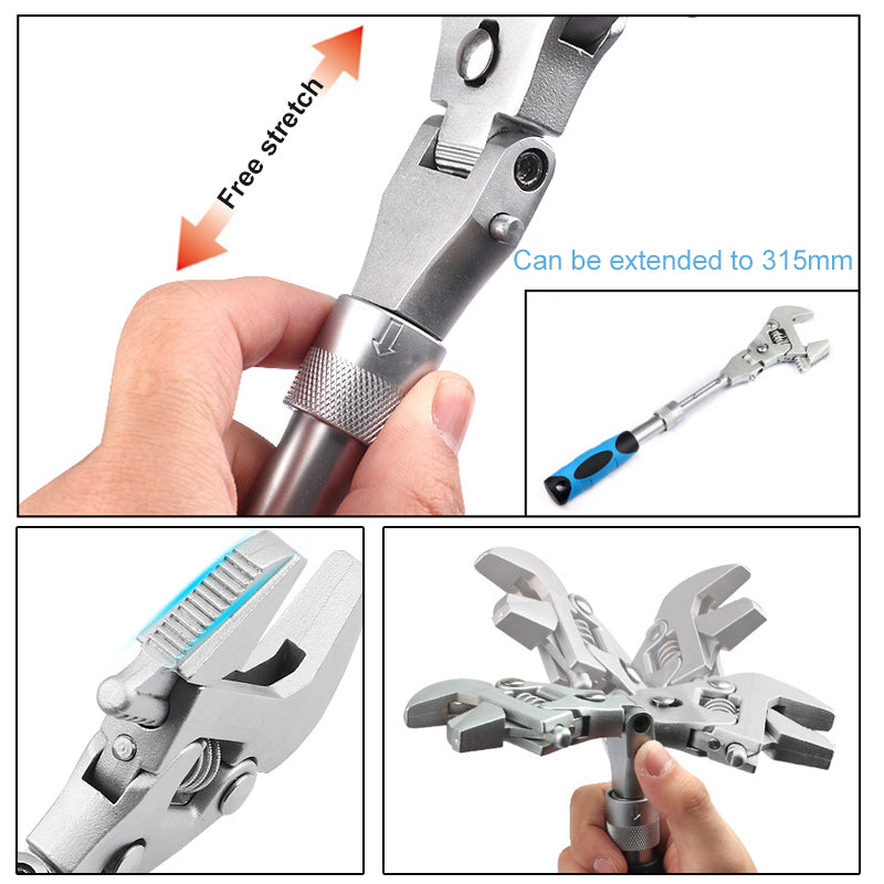 5-in-1 Retractable Adjustable Wrench | 180° Rotating Ratchet Head | Chrome-Molybdenum Steel, Dual Mode Torque Switch 4