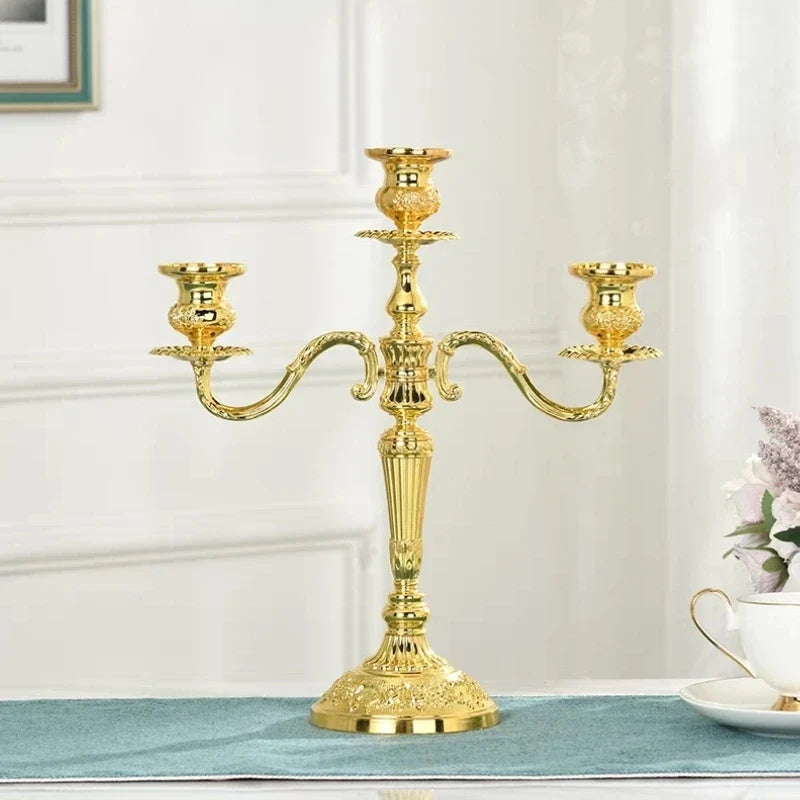 5-Arm Candle Holder Alloy Adjustable Arms Floral Detail with Weighted Base 16