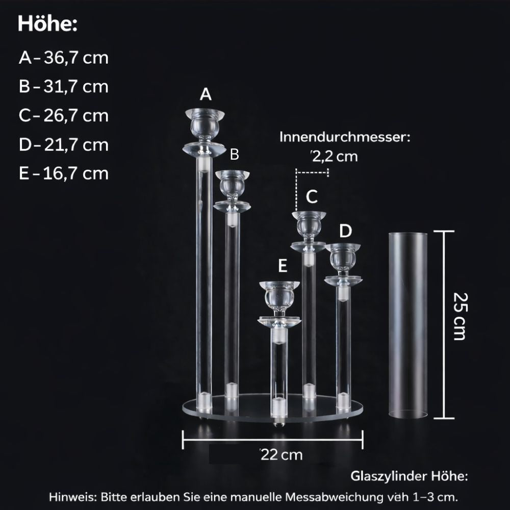 5-Arm Candle Holder Acrylic | Curved Arms for Wax or LED Candles | Shatter-Resistant Design for Indoor & Outdoor Use