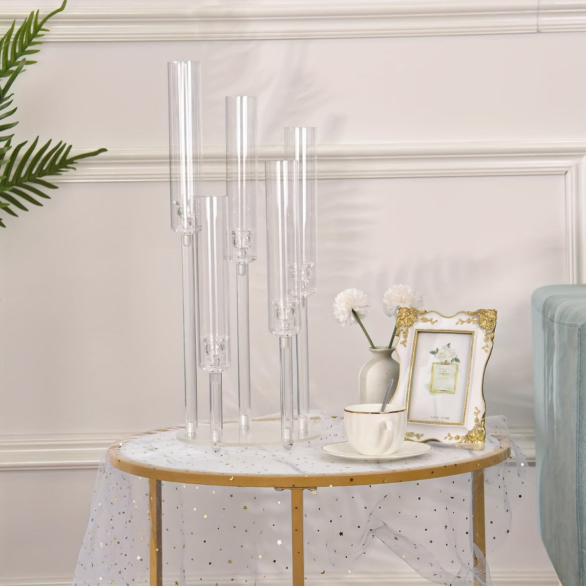 5-Arm Candle Holder Acrylic | Curved Arms for Wax or LED Candles | Shatter-Resistant Design for Indoor & Outdoor Use