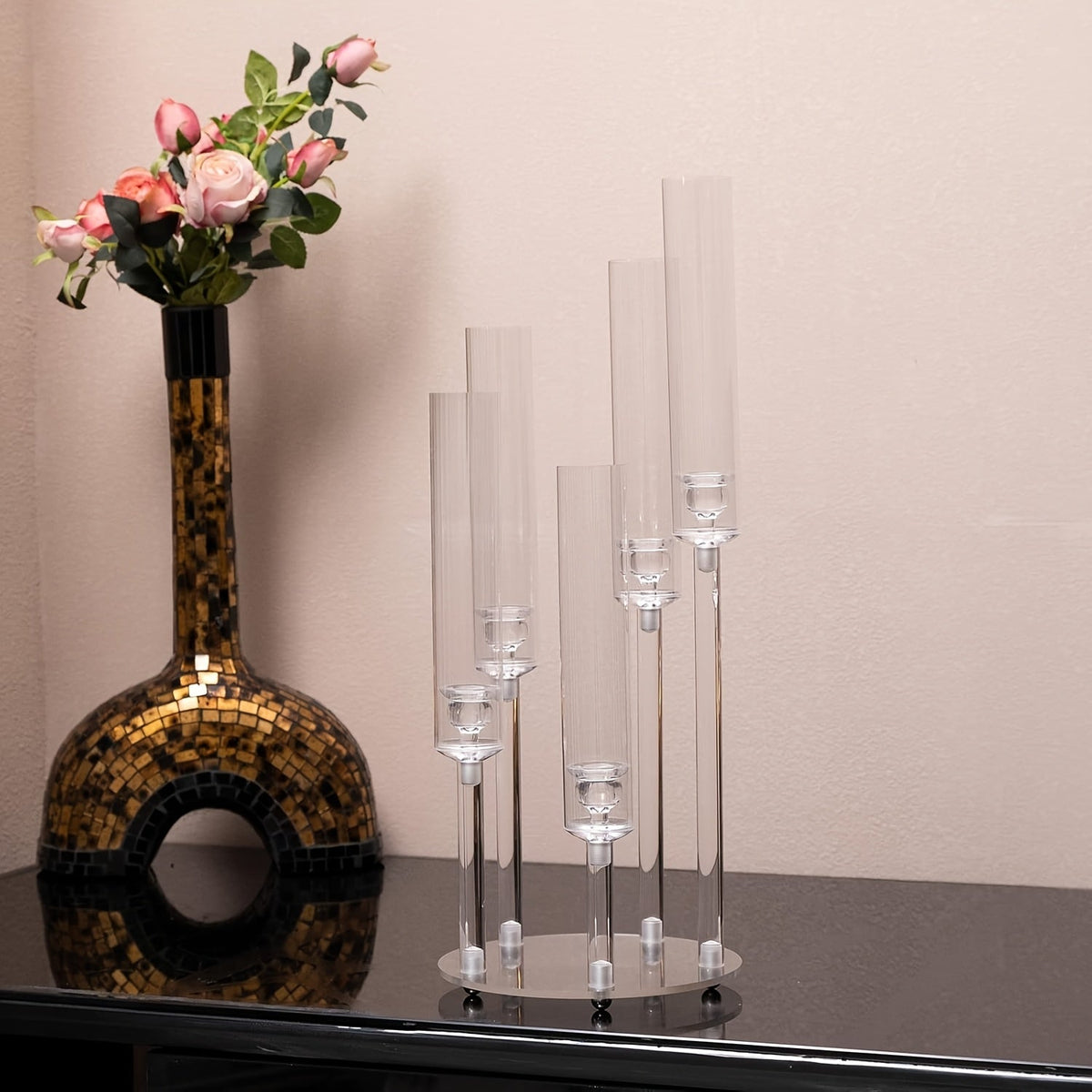 5-Arm Candle Holder Acrylic | Curved Arms for Wax or LED Candles | Shatter-Resistant Design for Indoor & Outdoor Use