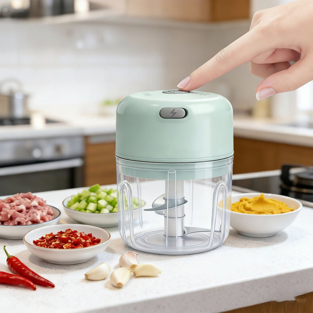 Electric Food Chopper Mini USB Rechargeable 250 ml Bowl with One-Touch Button 1