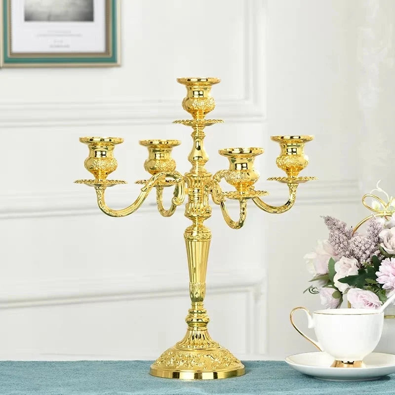 5-Arm Candle Holder Alloy Adjustable Arms Floral Detail with Weighted Base 25