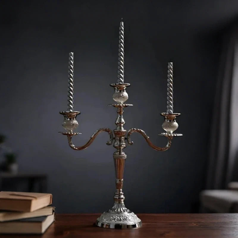 5-Arm Candle Holder Alloy Adjustable Arms Floral Detail with Weighted Base 15