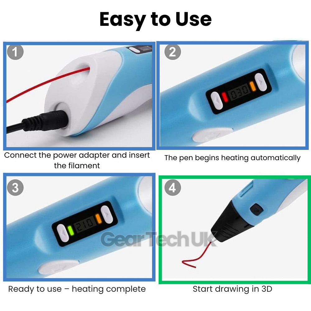 3D Printing Pen | Adjustable Temperature & Speed Control | 100m PLA Filament Included for Creative Drawing and Craft Projects 4