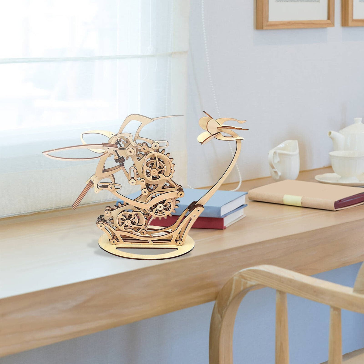 Wooden Mechanical Hummingbird Sculpture | Cam-Driven Kinetic Wings & Tail Motion | Handcrafted Wood Art Display Piece 13