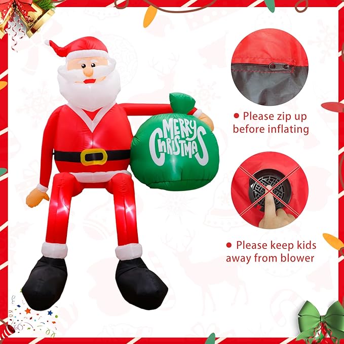 Climbing Santa Christmas Inflatable | LED Lit Outdoor Yard Decoration | Weather-Resistant Polyester with Easy Setup 6