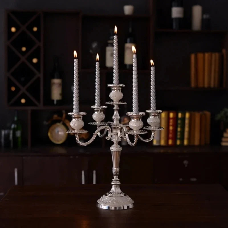 5-Arm Candle Holder Alloy Adjustable Arms Floral Detail with Weighted Base 2