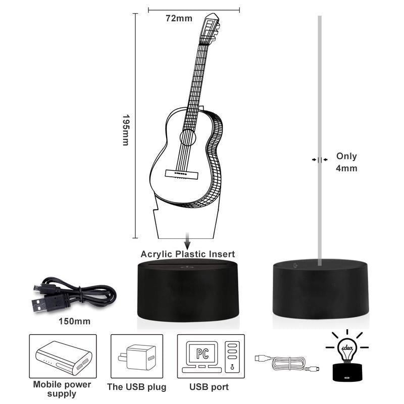 Guitar Night Light 3D LED Touch Button USB Powered with 7 Colour Modes 5