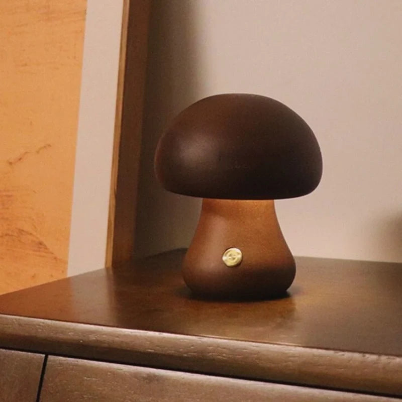 Wooden Mushroom Table Lamp Solid Wood | Cordless Rechargeable Dimmable Nightlight | Up to 10 Hours Warm White Glow 6