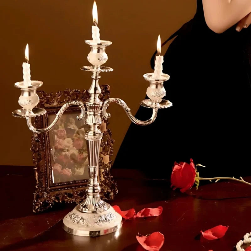 5-Arm Candle Holder Alloy Adjustable Arms Floral Detail with Weighted Base 8
